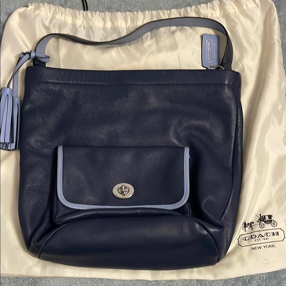 Coach Navy Blue Leather Shoulder Bag